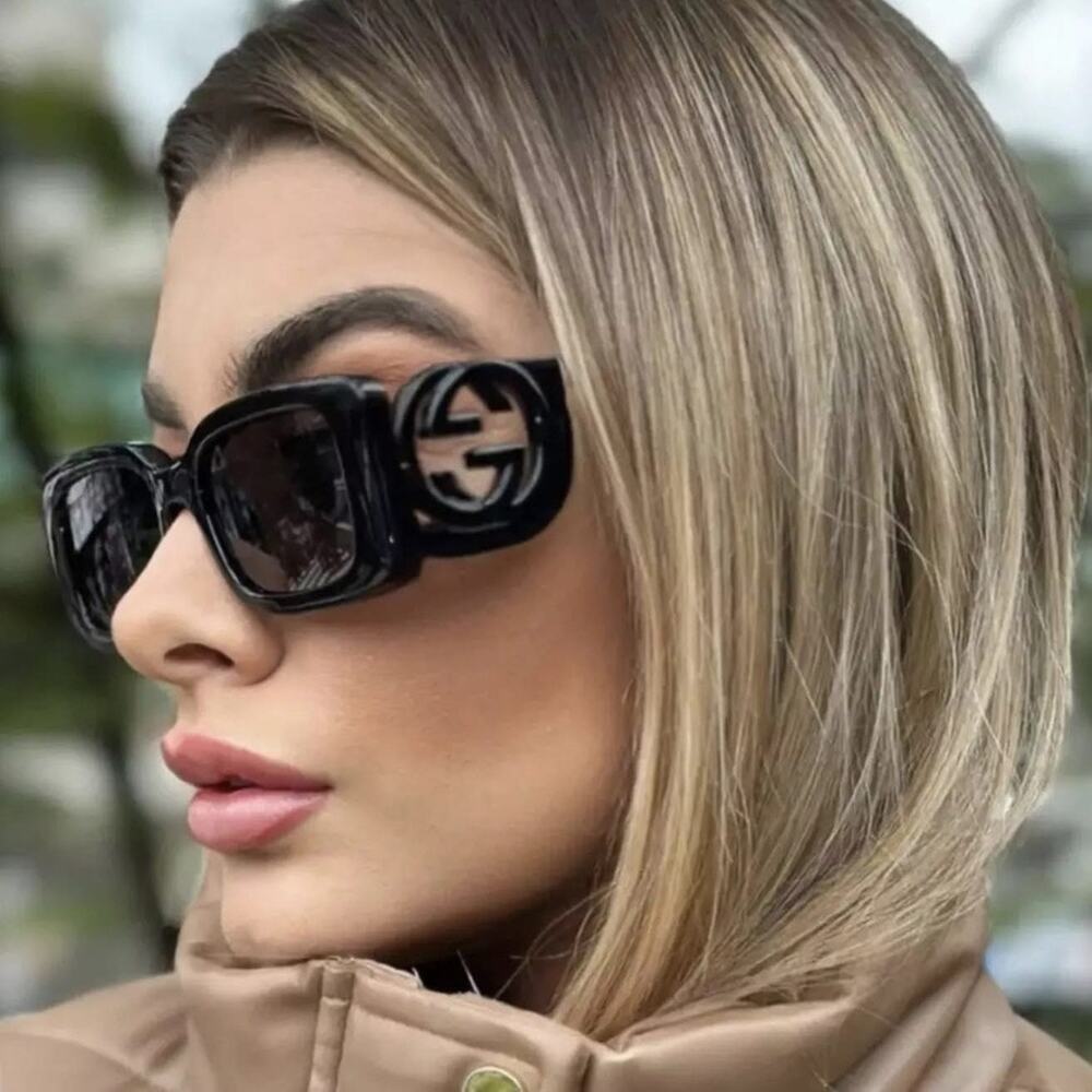 NEW Gucci GG1325S 001 Rectangular Black Logo Sunglasses